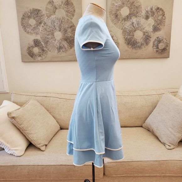 Love Ady Tiered Fit-&-Flare Dress size Medium in Light Blue/White - NEW - Picture 4 of 11